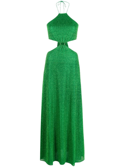 Oseree Green Lumière Halterneck Cut-out Maxi Dress