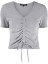 TOUT A COUP RIBBED-KNIT DRAWSTRING CROPPED TOP