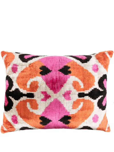 Les-ottomans Abstract-print Velvet Cushion In Pink