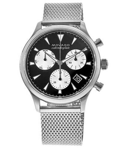 Pre-owned Movado Heritage Calendoplan Stainless Steel Black Dial Men's Watch 3650097