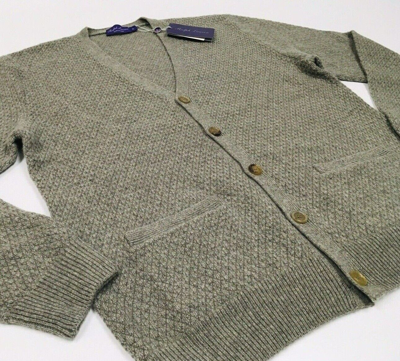 Pre-owned Ralph Lauren Purple Label Purple Label Ralph Lauren 100% Cashmere Waffle Knit Sweater Cardigan Gentleman In Gray