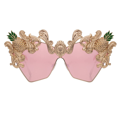 Pre-owned Dolce & Gabbana Pineapple Baroque Oversize Sunglasses Pink Gold Dg2182 12742