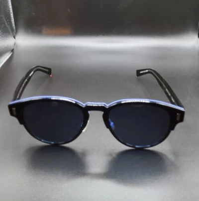 Dior ?  Unisex "black Tie" 52mm Black And Blue Mirror Round Designer Sunglasses
