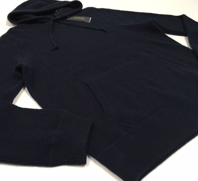Pre-owned Polo Ralph Lauren 100% Cashmere Washable Soft Waffle Knit Sweater Hoodie Running In Blue