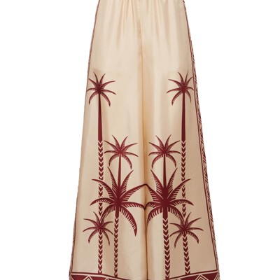La Doublej Wide-leg Silk Palazzo Pants With Floral Detail In Date Palms Placee Ivory