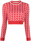 PATOU RED MONOGRAM PRINT CROPPED SWEATER,KN0998040305R19906370