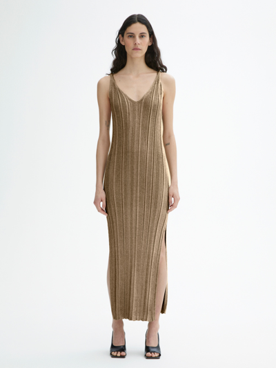 House Of Dagmar Metallic Knit Dress In Metallic Gold