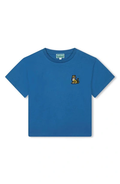 Kenzo Kids' Tiger-patch Organic-cotton T-shirt In Blue
