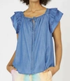CURRENT AIR CHAMBRAY FLUTTER SLEEVE KEYHOLE BACK TOP