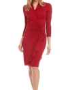 Karen Kane Three-quarter-sleeve Faux-wrap Dress In Red