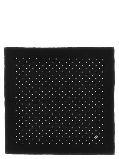 Dolce & Gabbana Fringed Polka Dot-print Silk Scarf In Black