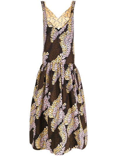 There Was One X Lisa Folawiyo Abstract-print Layered Maxi Dress In Brown