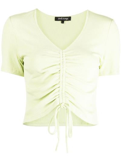 Tout A Coup Ribbed-knit Drawstring Cropped Top In Green