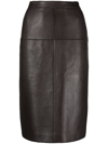 P.a.r.o.s.h Leather Midi Skirt In Brown