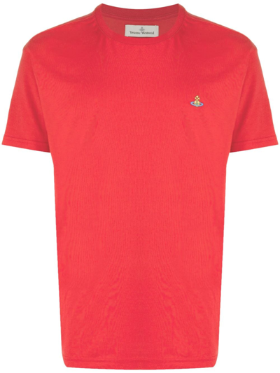 Vivienne Westwood 土星logo刺绣棉t恤 In Red