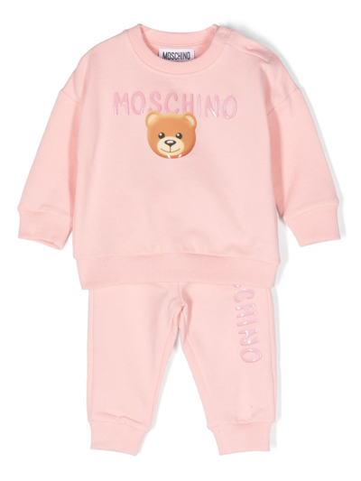 Moschino Babies' Logo压纹弹性棉运动套装（两件装） In Pink