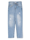 MSGM LOGO-EMBROIDERED RIPPED-DETAIL JEANS