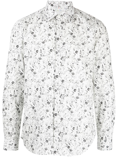 Paul Smith Floral-print Long-sleeve Shirt In White