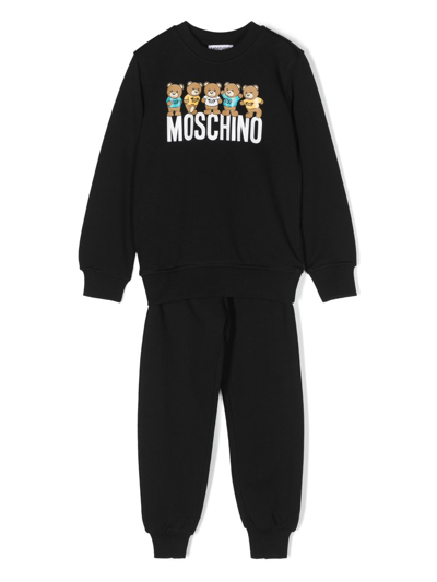 Moschino Kids' Teddy Bear-print Cotton Tracksuit (set Of Two) In Black