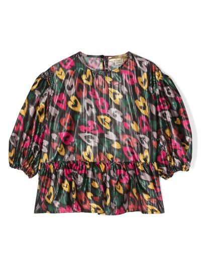 Stella Mccartney Kids' Graphic-print Peplum Top In Black Multicolour