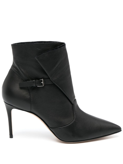Casadei 80mm Buckled Leather Boots In Black