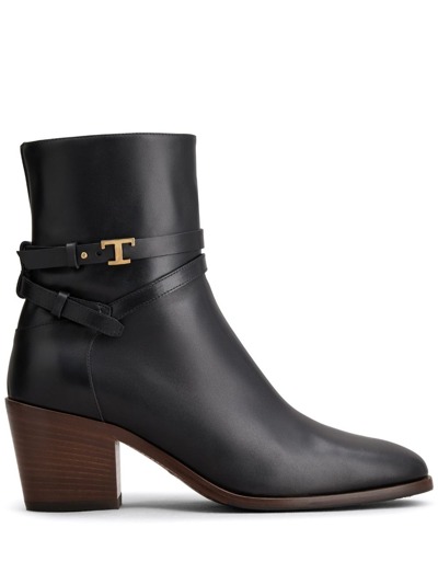 Tod's Logo-plaque Leather Boots In Black