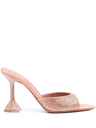 Amina Muaddi Caroline Crystal-embellished Satin Sandals In Pink