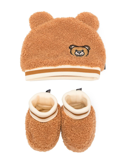 Moschino Babies' Textured Teddy Bear-motif Set In Brown