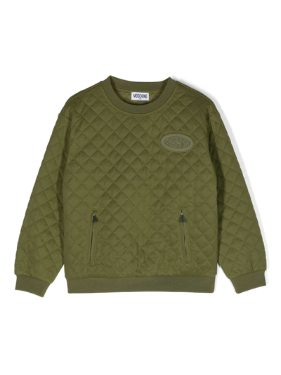 Moschino Kids' Logo-patch Quilted Sweatshirt In Green