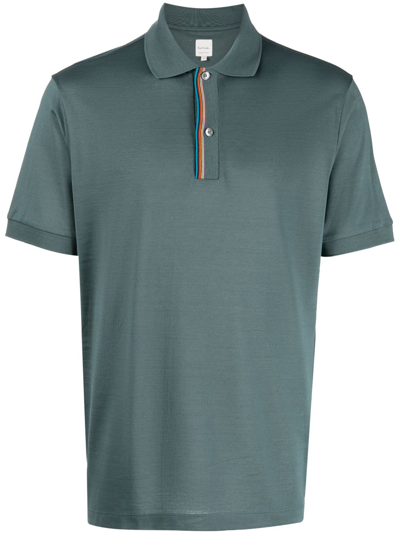 Paul Smith Rainbow Stripe-detail Cotton Polo Shirt In Blue
