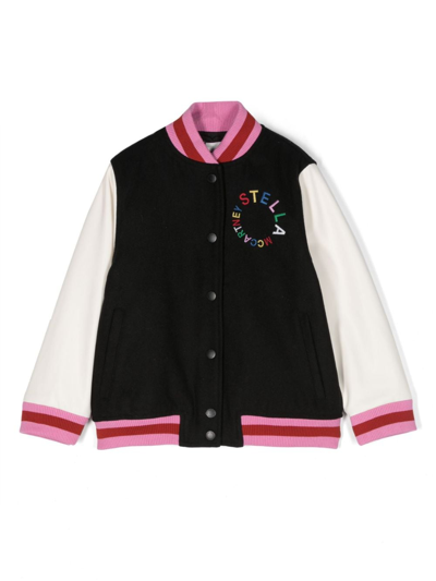 Stella Mccartney Kids' Logo羊毛混纺棒球夹克 In Black