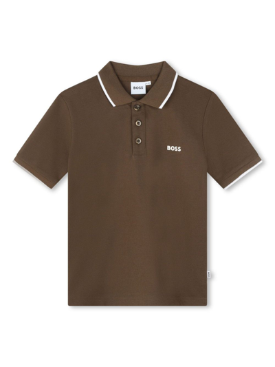 Bosswear Kids' Logo-print Cotton Polo Shirt In Brown