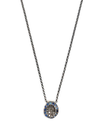 Rosa Maria Oval-pendant Diamond Silver Necklace