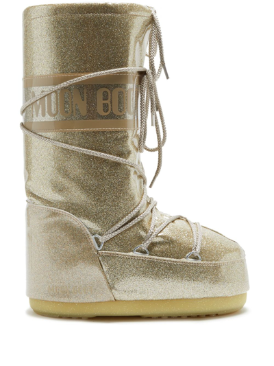 Moon Boot Icon Glitter Lace-up Tall Snow Boots In Gold