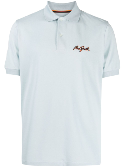 Paul Smith Cotton Shadow Logo Polo Shirt In Sky Blue