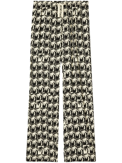 Palm Angels Palm-tree Print Wide-leg Trousers In Black