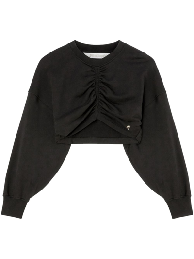 Palm Angels Ruched-detail Cropped Sweatshirt In Black