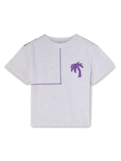 Palm Angels Kids' Animalier Logo-print Cotton T-shirt In Melange Gr