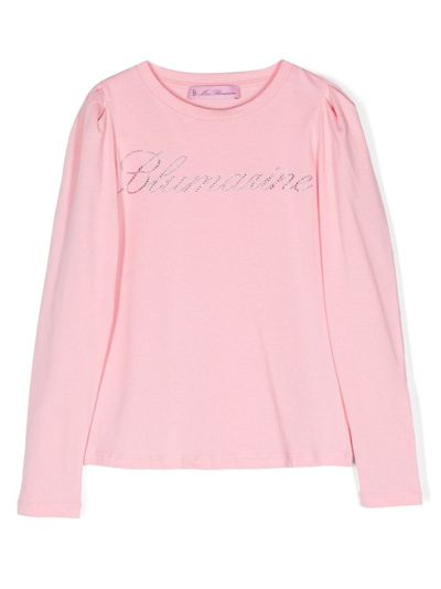 Miss Blumarine Kids' Rhinestone-logo Stretch-cotton T-shirt In Pink