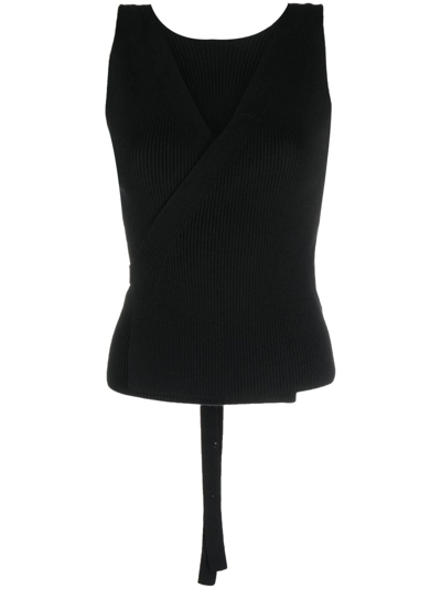Patou Ribbed-knit Wrap Top In Black