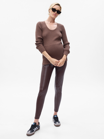 Gap Maternity Faux-leather Leggings In Espresso Brown