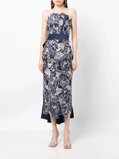 Marchesa Strapless Column Midi Dress In Navy