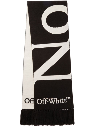 Off-white No Offence Intarsia-logo Scarf In Black