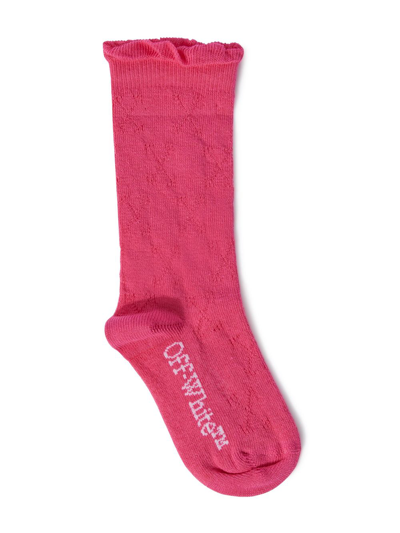 Off-white Kids' Arrow-motif Openwork Knitted Socks In Pink