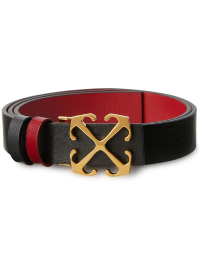 Off-white Arrows Reversible Leather Belt In Black,red