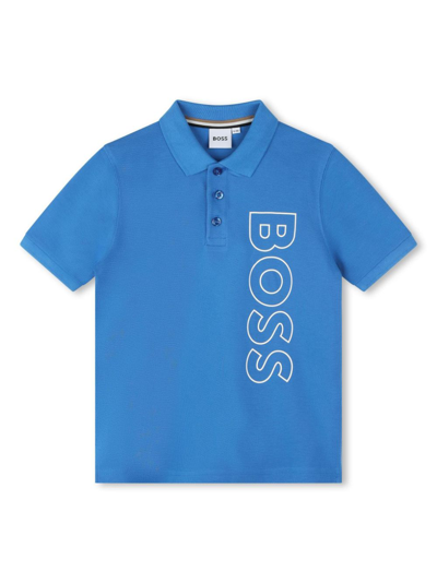 Bosswear Kids' Logo-print Cotton Polo Shirt In Blue