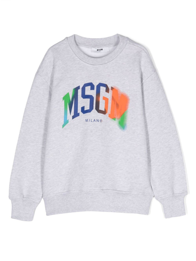 Msgm Kids' Printed Logo Cotton Sweatshirt In Grey