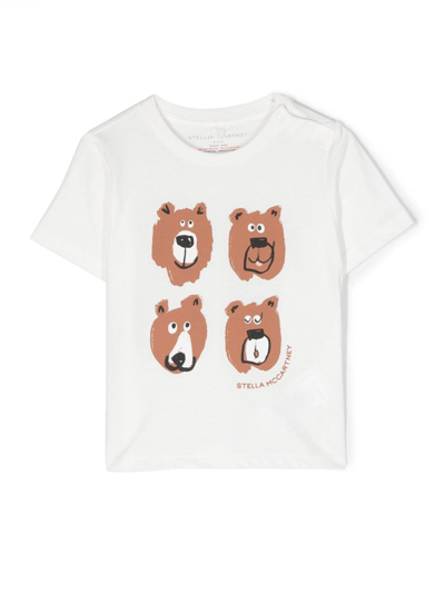 Stella Mccartney Babies' Grizzly Bear-print Organic-cotton T-shirt In Bianco