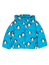 Stella Mccartney Kids Boys Blue Penguin Print Puffer Jacket In Blue