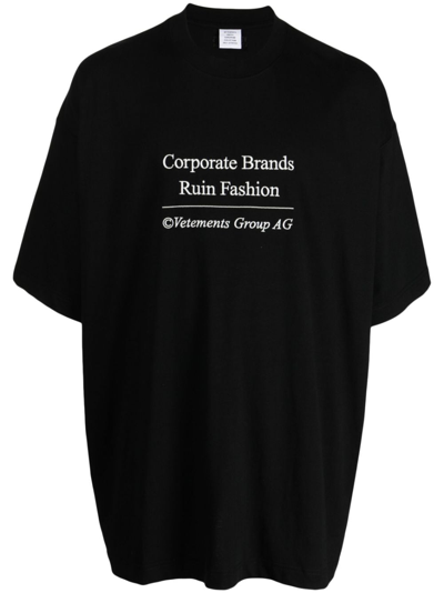 Vetements Logo-print Cotton T-shirt In Black